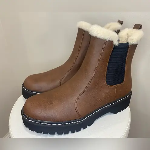 Portland Boot Company Women's Faux Fur Trim Chelsea Boot Brown Size 9
