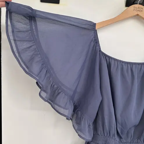 Endless Rose Ruffled Sleeve Romper in Dusty Blue size Large Off the Shoulder