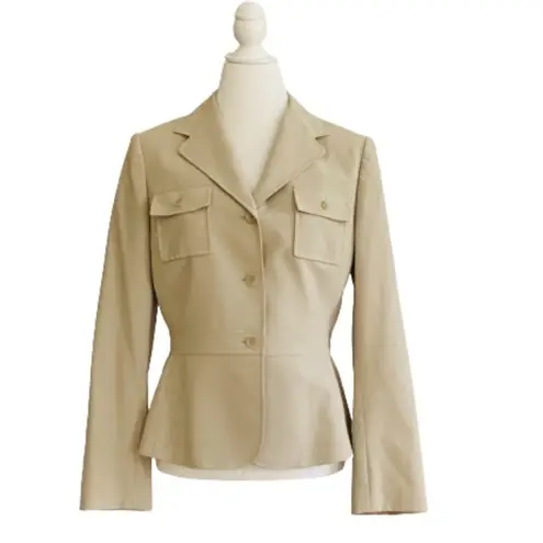 Tahari ASL Blazer Jacket Khaki Cream Tan Button Front Professional Blazer Size 8