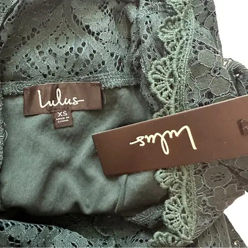 NEW Lulus Remarkable Forest Green Fitted Mini Dress Lace All Over Size XS