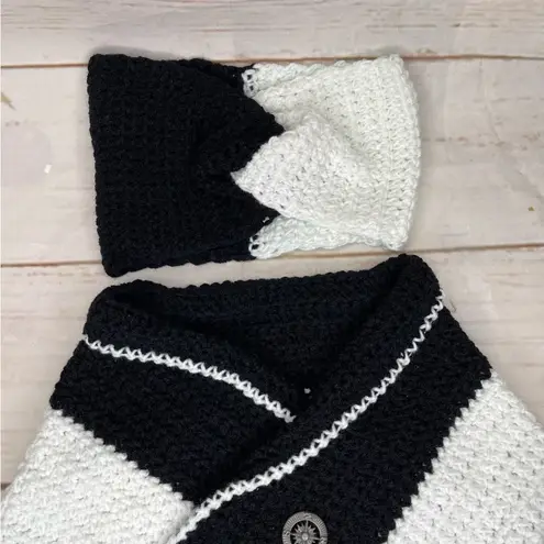 Handmade • Crochet Set 5 Pieces • Black & White • Buttons • Headband • Neck Warm