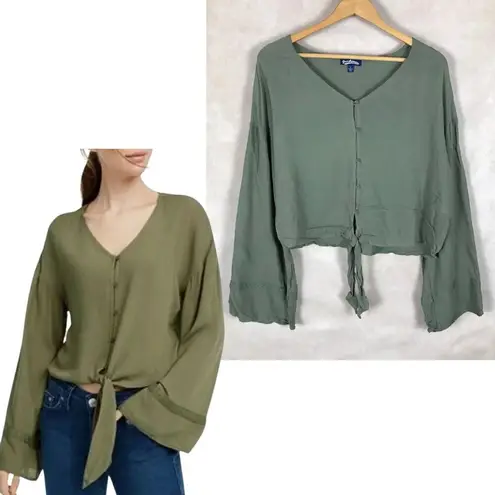 FRESHMAN Dark Green Tie Bottom Boho Top NEW LARGE