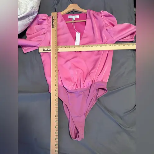 Adelyn Rae LILA WRAP-EFFECT SATEEN BODYSUIT NWT sorbet pink size small