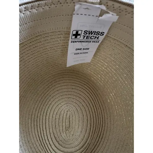 Swiss Tech Performance Paper Straw Hat Wide Brim One Size Black Ribbon Trim NWOT