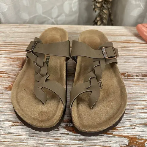 Cushionare Cushionaire Libby Taupe Braided Slip-On Sandals Women’s 8M Suede Footbed Comfort