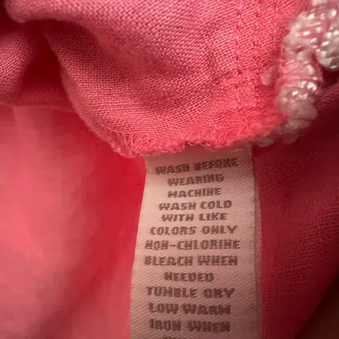 Charter Club Linen Embroidered Appliqué Tunic Size Medium Pink 3/4 Sleeve