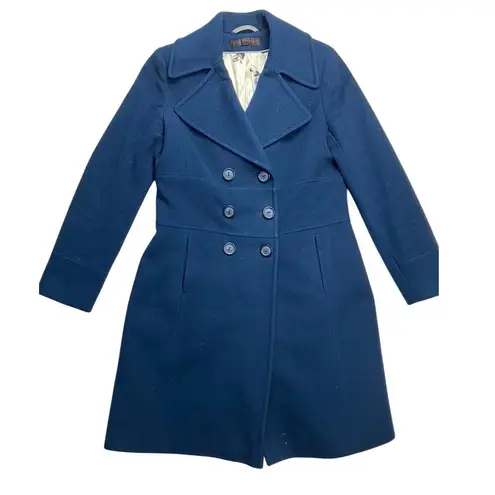VIA SPIGA Women Double Breasted Wool Blend Navy Blue Long Coat Size 12