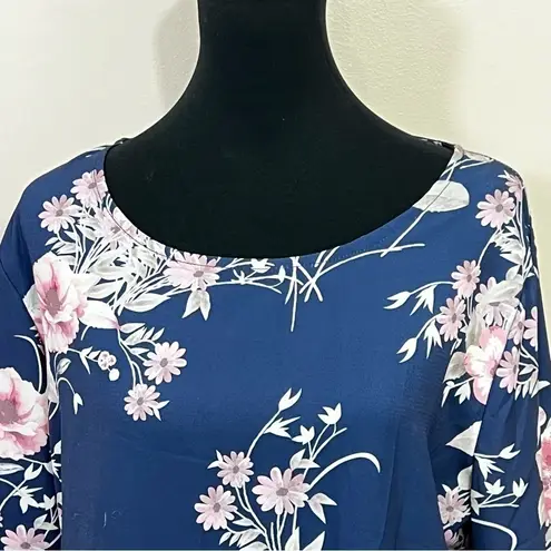 Women Long Sleeve Shirt Tunic Tops Flower Print Blouse Shirts Blue Pink Size XL