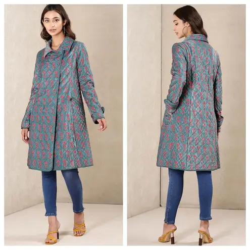 Ritu Kumar Teal Aneri Velvet Jacket Size Small Blue