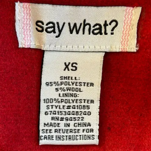 Say What? Red double-breasted ruffle coquette romantic feminine wool blend pea coat XS