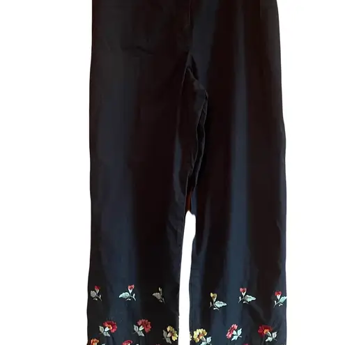 Larry Levine Vintage sport stretch Black Floral Embroidered Pants size 4