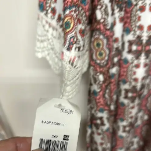 Allison Brittney Pink and Blue Sheath Midi Dress 3/4 Embroidered Sleeves