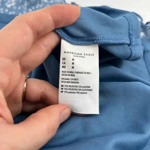 American Eagle  Mini Slip Dress Womens Medium Babydoll Blue Floral Bow Feminine