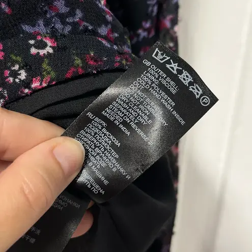 Reiss Fazia India Black Ruffle Floral Long sleeve Blouse size 8