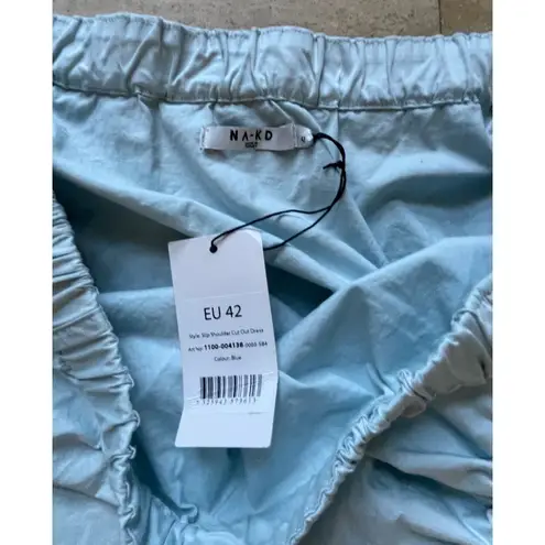 NA-KD Light Blue Off-Shoulder Ruched top Long Sleeves Party Wear NWT size 42 US10