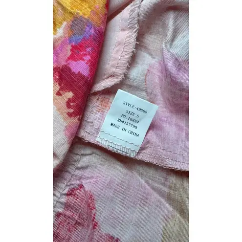 PINCH Women's Pink Gold Watercolor Ruffle Sleeve Tiered midi Dress Cinched Waist