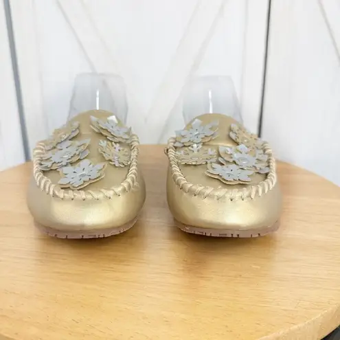 Lands’ End Snowflake Fur Lined Moccasin Slipper Loafer Metallic Gold Size 8 Gold