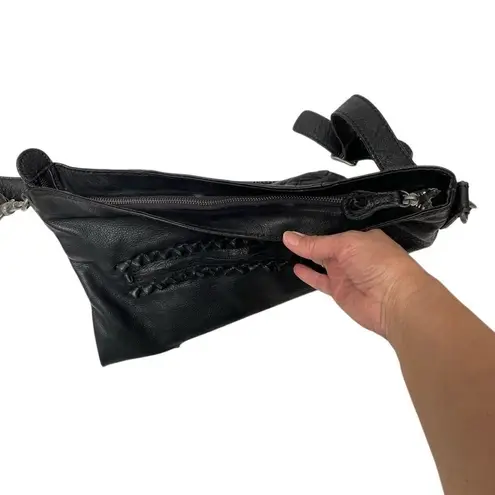 Liebeskind Berlin black leather hobo slouch crossbody purse with leather studs