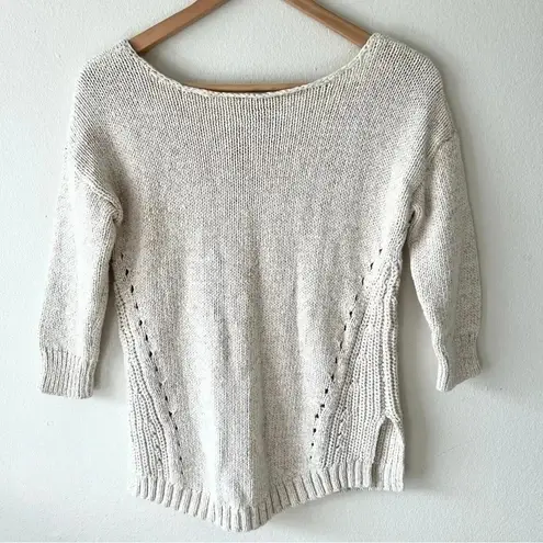 Gap  XS Womens  Oatmeal Cotton Nylon 3/4 Sleeve Chunky Knit Sweater Coastal