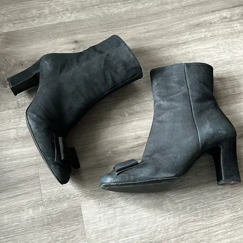 Black Suede Bowtie Toe Booties Size 8.5