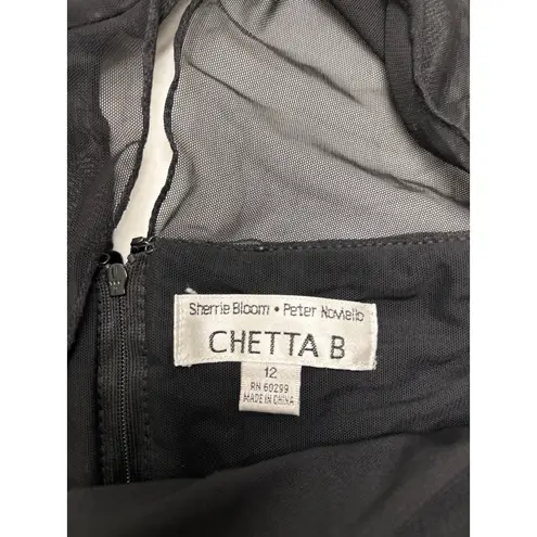 Chetta B Black Velvet & Sheer Mesh Long-Sleeve Top in Size 12