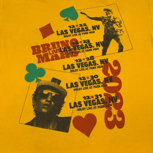 Bruno Mars Las Vegas Park MGM 2023 Tour Mustard Yellow Graphic T