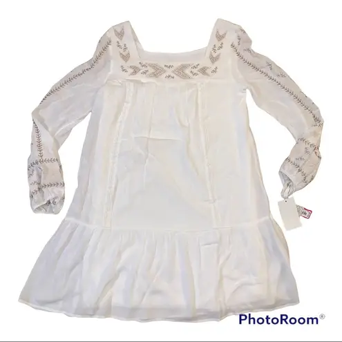 Xhilaration  White Gauze Square Neck Embroidered Tunic Dress size Medium