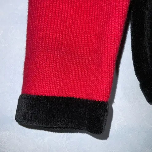 Berek Vintage Red & Black Beaded~Velvet~Fur~Zip Up Cardigan Sweater Large