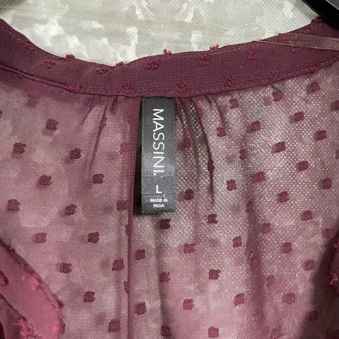 Massini NWT Women's Burgundy Boho Swiss Dot Peasant Blouse - Size Large - Sheer