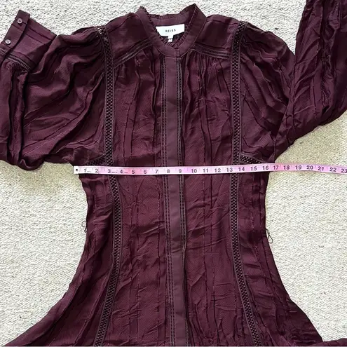 Reiss Harriet Belted Long Sleeve Burgundy Mini Dress Size 4
