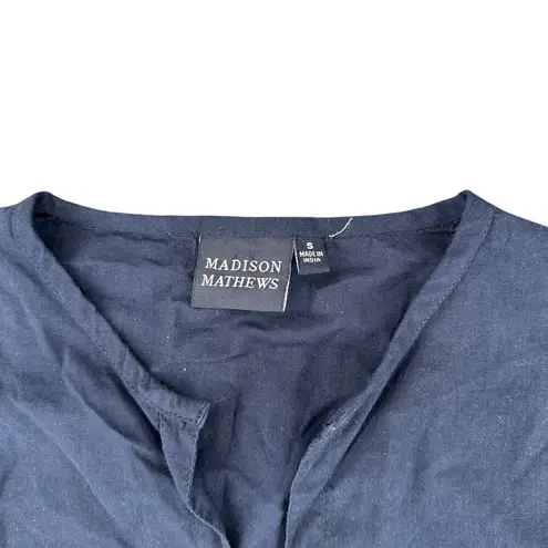 Madison Mathews Navy Blue Shift Dress Short Sleeve Tassels Boho Oversized Small