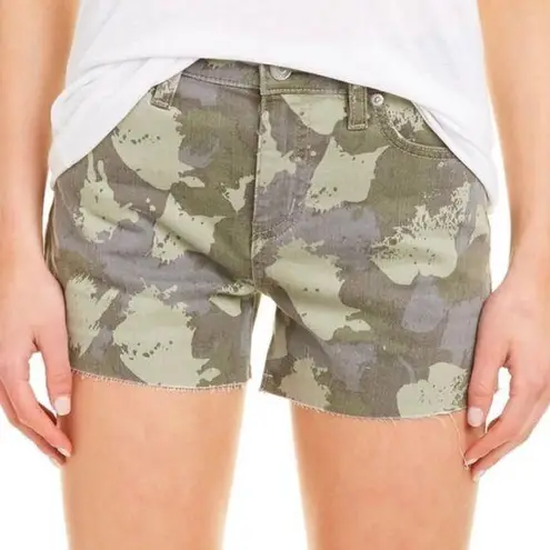 Hudson GRACIE Camouflage Pattern Frayed Hem Five Pocket Cutoff Shorts Size 27 Green
