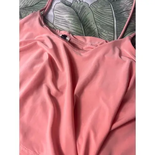 San Julian Light Peach Orange Ruffle Flounce Tank Top Bodysuit Sz Large Stretch