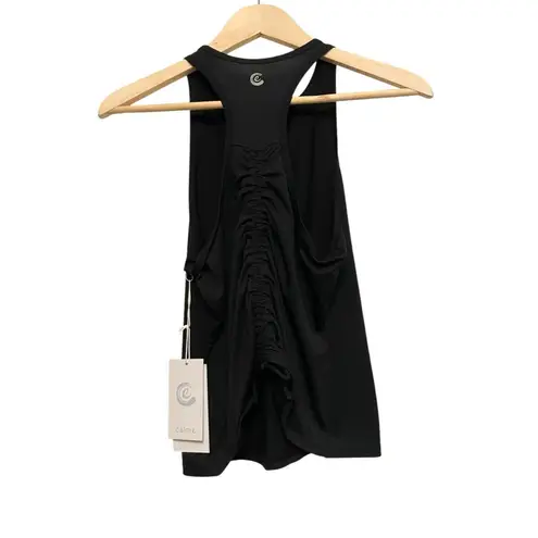 Johnny Was Calme Ease Racerback Tank Women Size XS Black Ruche Tie Back NEW