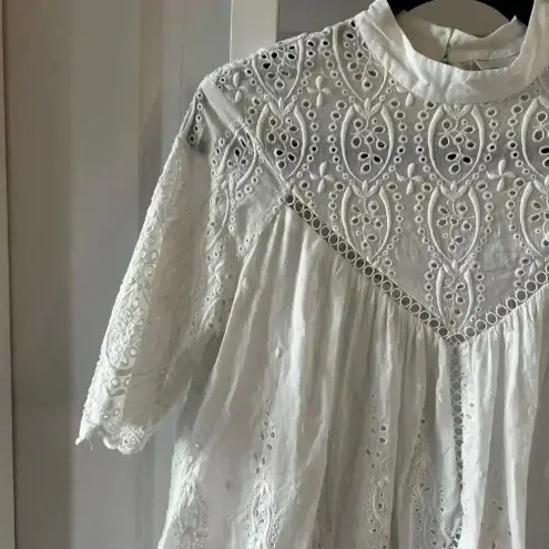 Zimmermann 725  White Cotton Broderie Anglaise Lace Cut Out Smocked Top Size 1