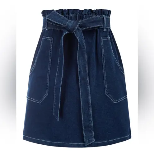 Kancy Kole NEW Paperbag Jean Denim Elastic Waist Blue Mini Casual Skirt Size L Size L