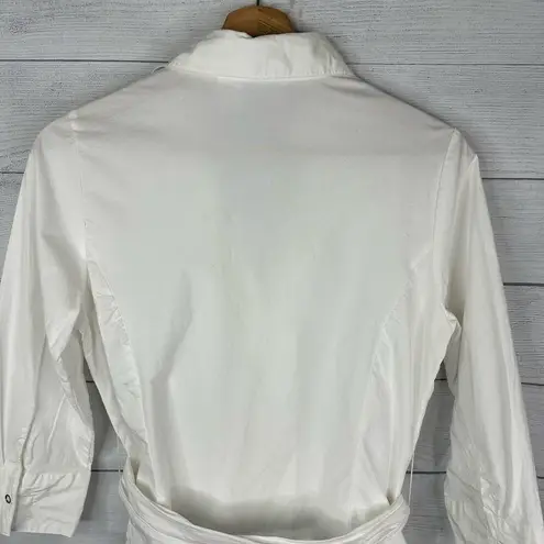 Harvé Benard Harve Benard Womens size Small Button Collared Tie 3/4 Sleeve Blouse Top White