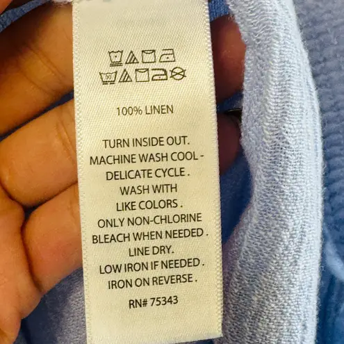 Sigrid Olsen Womens L Linen Wide Leg Cropped Pants Blue Beachy Coastal Resort