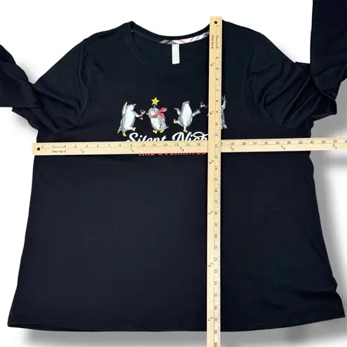 Cacique  Dancing Penguins Holiday Christmas Sleep T Shirt Black 2X 18 20