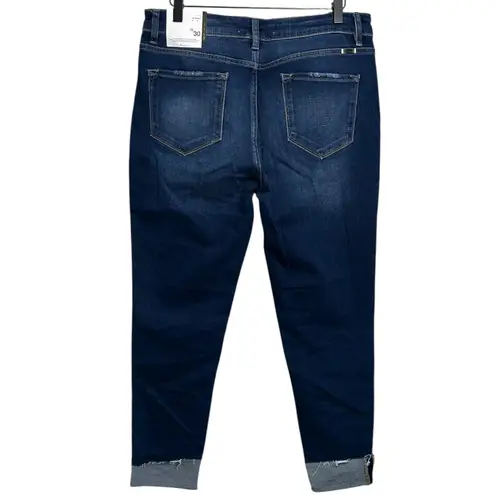 Kancan Size 13/30 High Rise Cuffed Ankle Skinny Distressed Dark Wash Denim Jeans Blue