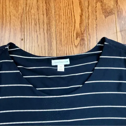 Charter Club Dots Stripes Floral Navy Blue Cream Flutter Sleeves Dress Size XXL