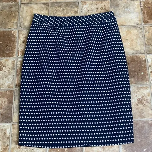 Coldwater Creek Navy Blue White Polka Dot Knee Length Skirt Size 8