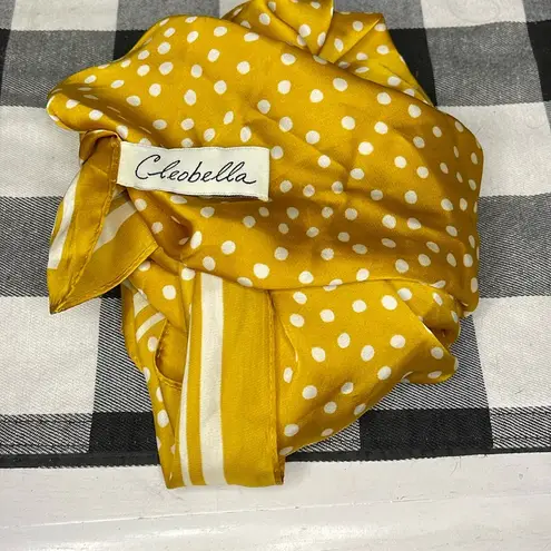 Cleobella  Neck Tie Scarf Womens 33" Square Mustard‎ Yellow White Polka Dot Satin