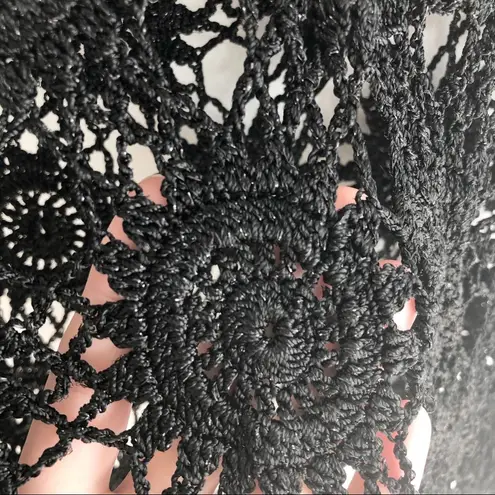 Crochet Tank Top Floral Black Sparkle S/M