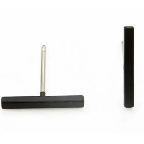 Boutique NEW Unisex Black Bar Staple Stud Earrings, 1.2cm
