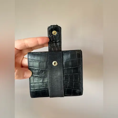 Salvatore Ferragamo Women’s‎ Black Leather Embossed Croc Compact Wallet