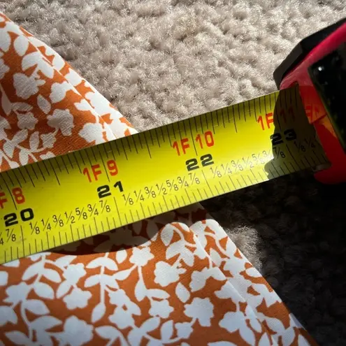 Beachsissi Women’s Orange Brown White Floral Boho Ruched Short Sleeve Dress L