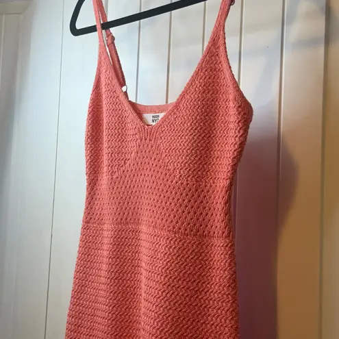 Madden NYC Coral Crochet Knit Midi Dress Spaghetti Straps Side Slit Size M Orange Size M