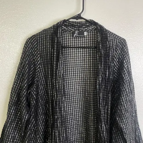 Fenini Open Front Jacket Womens Small Black Metallic Check Lightweight Lagenlook