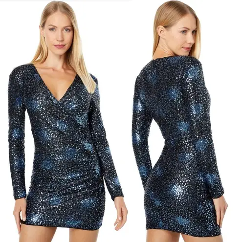 Bardot NWT Sequin Wrap Mini Cocktail Dress in Bijou Blue Women’s Size Medium NYE